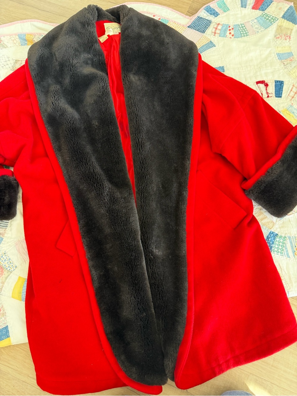 Vintage Spiegel Red Wool Faux Fur Shawl Collar Coat 16W